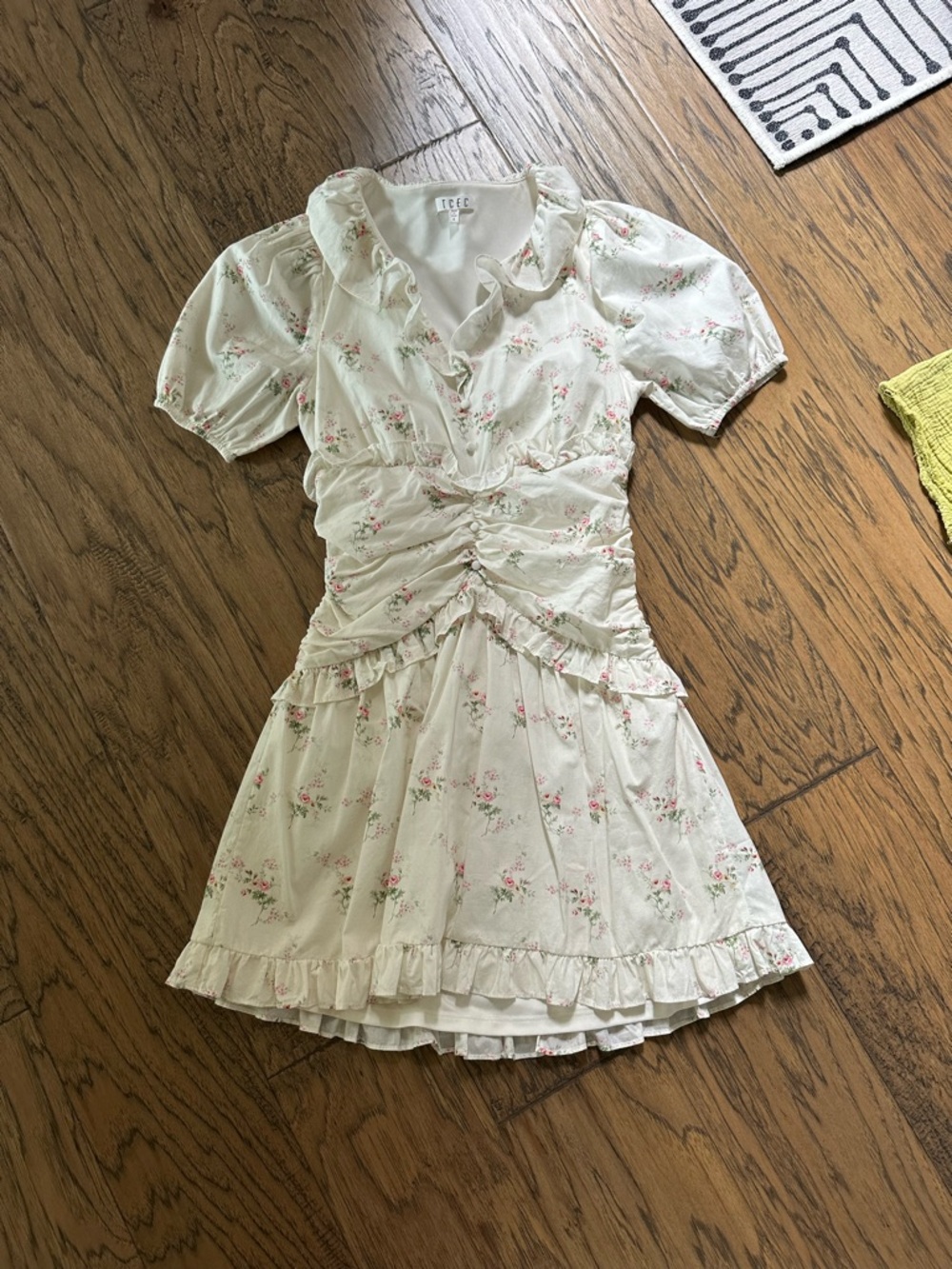 TCEC Cream Mini Dress with Pink Floral Print